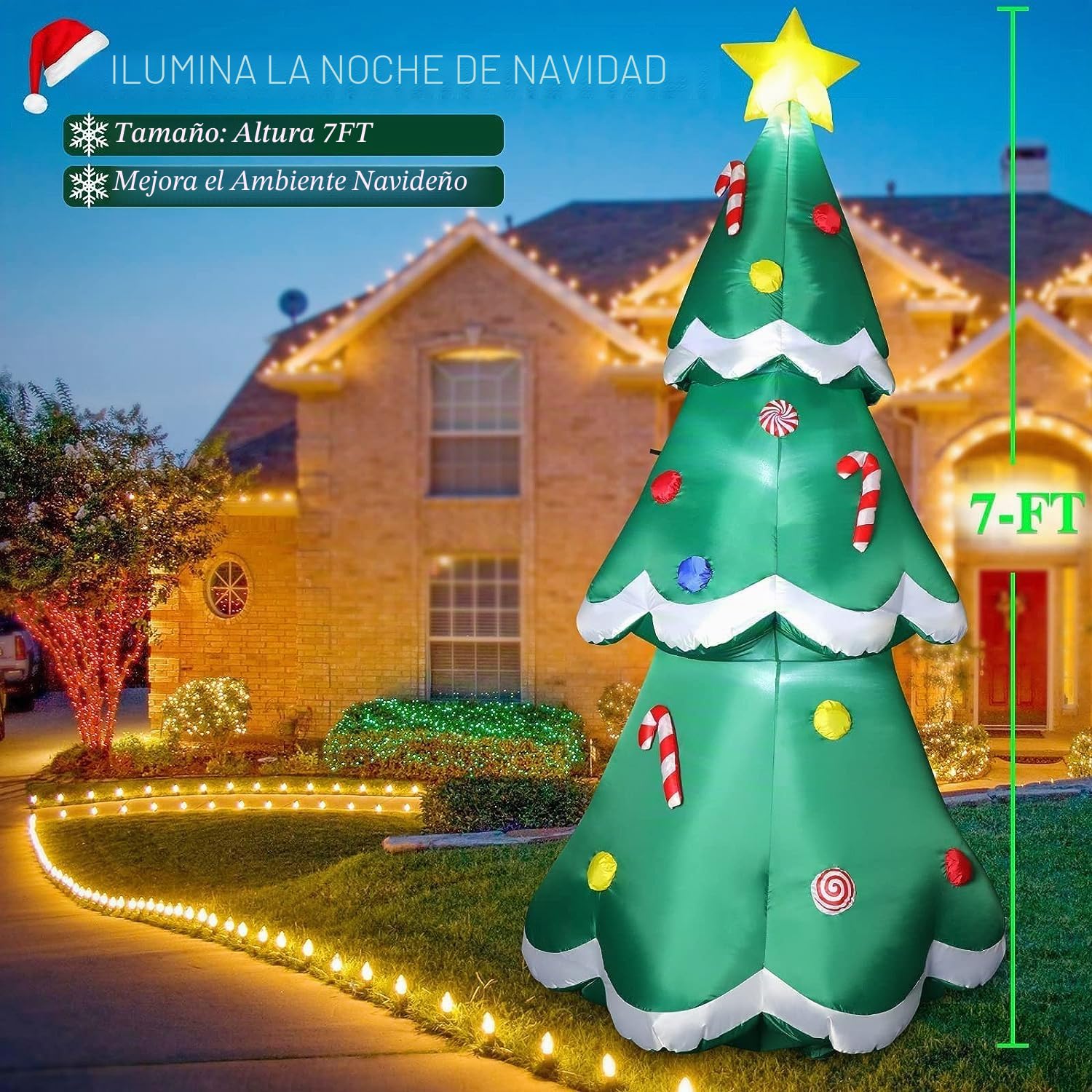 Árbol de Navidad Inflable LED de 213 cm, para Exteriores, IP44, Resistente al Agua, Resistente al desgarro, decoración para Interior y Exterior, Fiesta de Vacaciones, Sorpresa de cumpleaños, césped