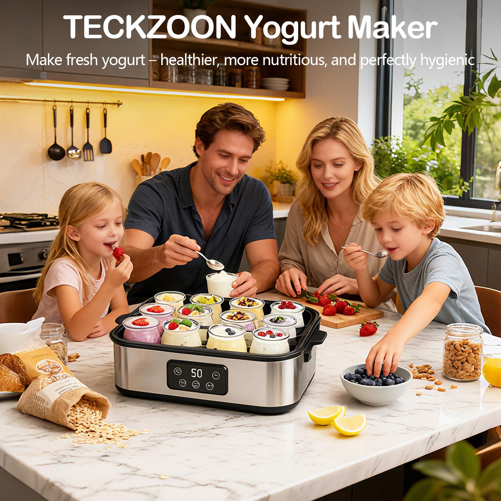Yogurtiera Elettrica 2200 ml, con 12 × 180 ml Vasetti in Vetro, Macchina Digitale in Acciaio Inox, Yogurt Maker Automatico per Yogurt Fatti in Casa, Formaggio o Natto