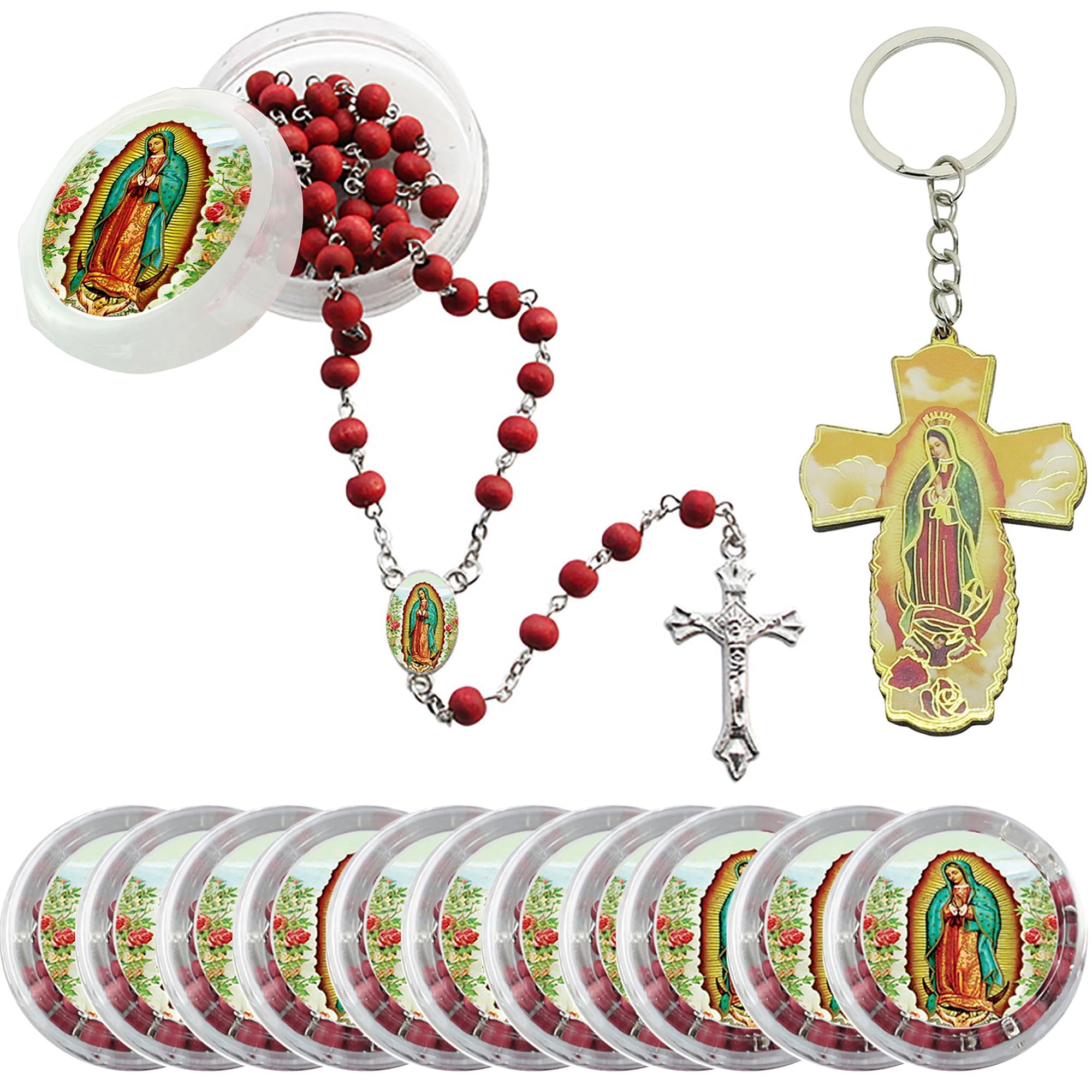 12 Virgen De Guadalupe Scented Red Rosary Recuerdos de Bautizo Primera Comunion, Our Lady of Guadalupe Party Favor