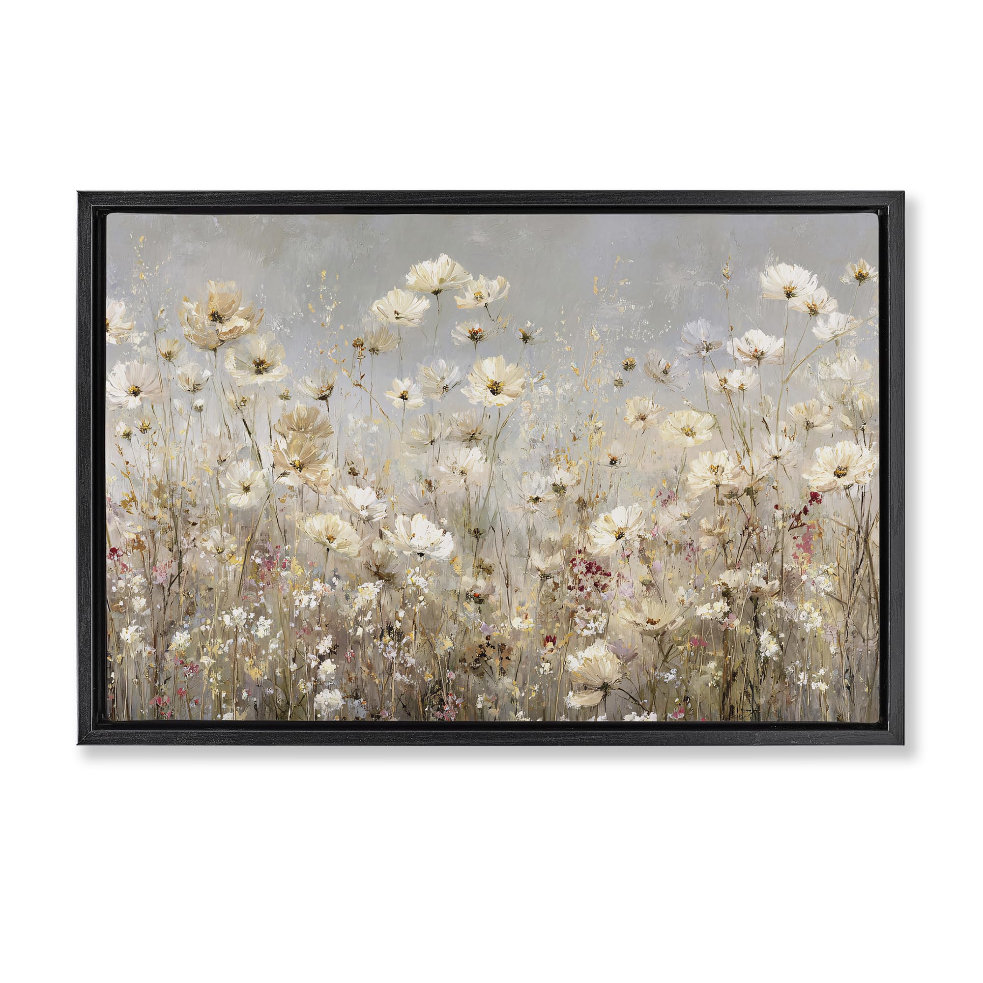 Stupell Industries White Daisy Meadow Field 'White Daisy Clusters Meadow'| Floating Frame Canvas Art