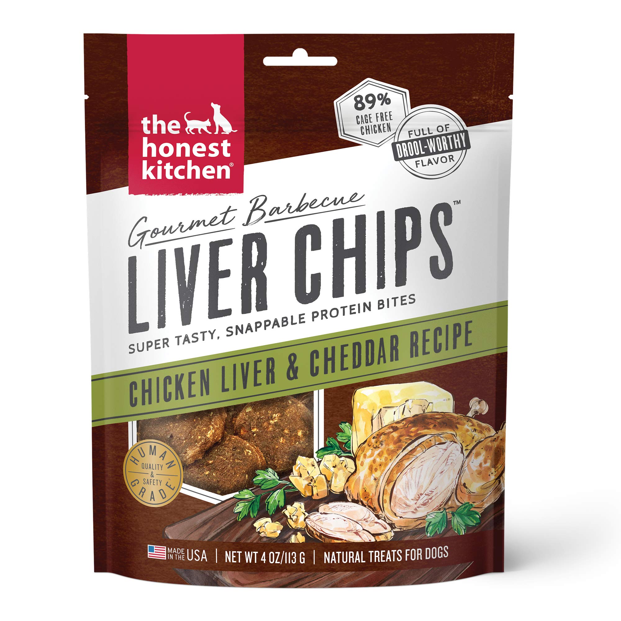 Human Grade Gourmet Barbecue Liver Chips: Chicken Liver & Cheddar Recipe, 4 oz Bag