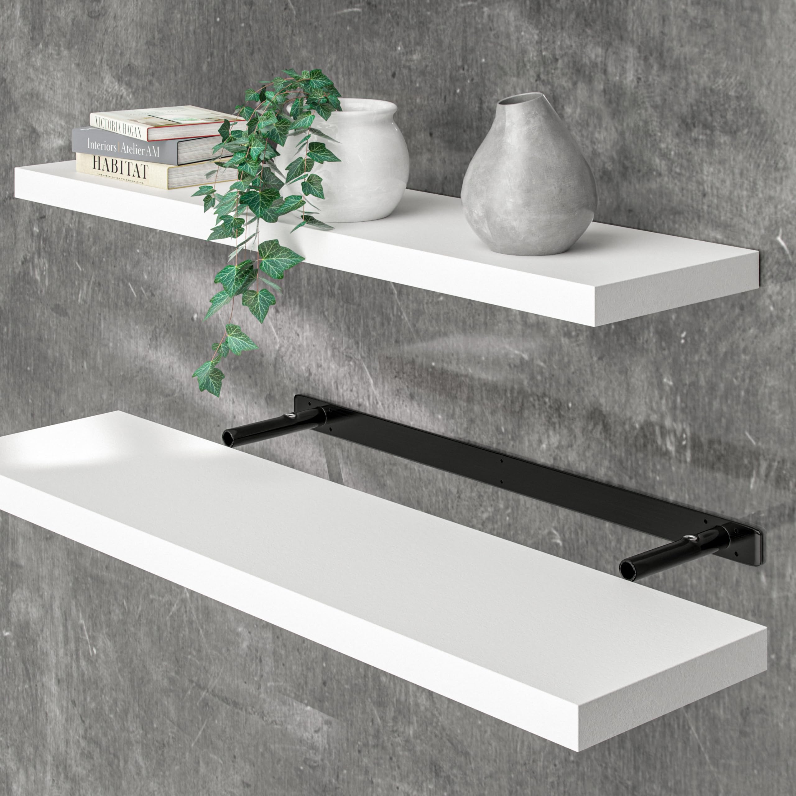 CASARIA® Wandregal Weiß mit Halterung 50-110cm Schwebend 15kg Tragkraft Küche Wohnzimmer Büro Bad Schweberegal Regal Regalbrett Hängeregal Matt 90cm Küche, Haushalt & Wohnen