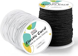 XKDOUS 1 mm 656 Feet Elastic Cord for Bracelets, 2 Rolls Stretchy Elastic String for Bracelets,Necklace Making, Jewelry Making, Beading and Sewing(Black and White)