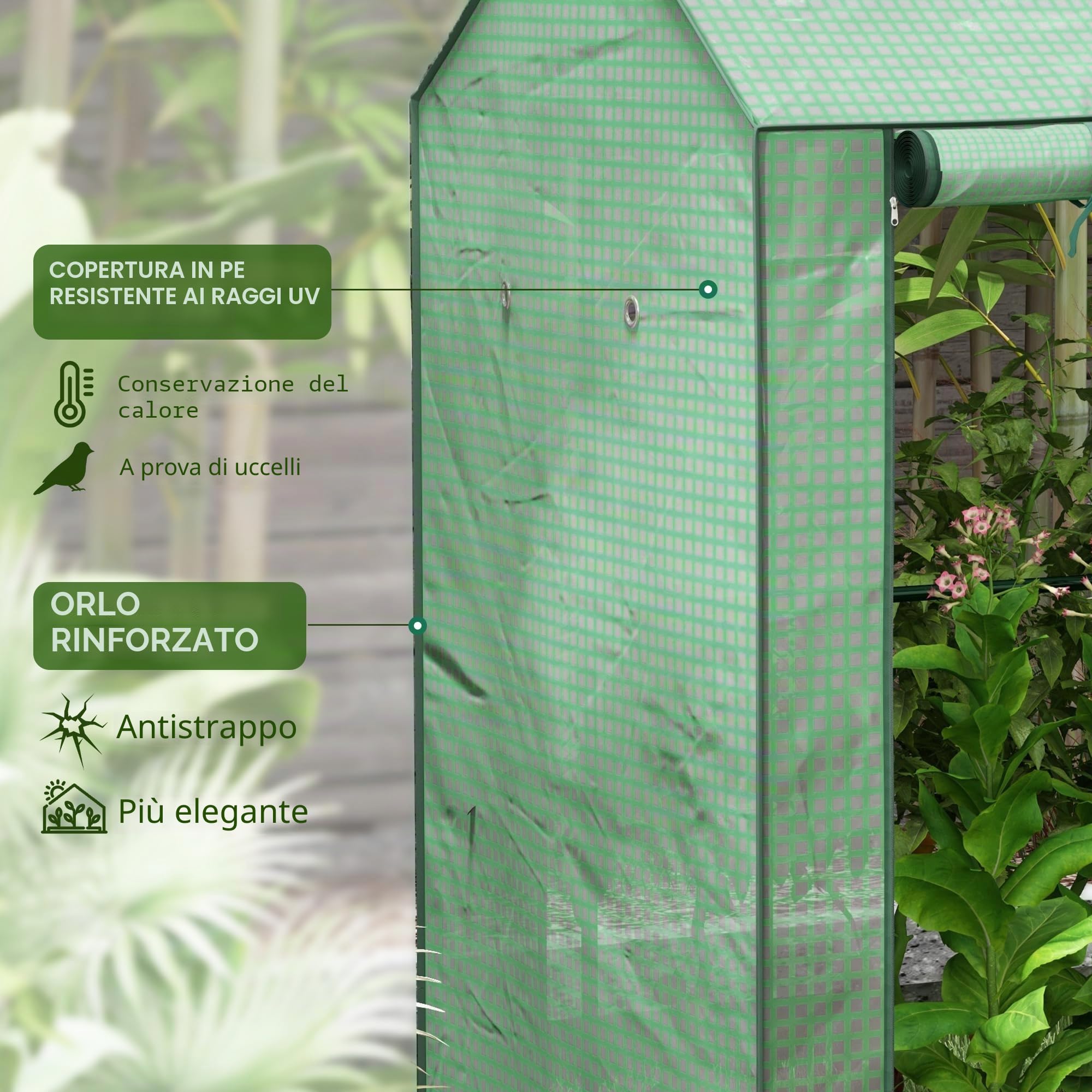Outsunny Mini serra con 2 porte avvolgibili, 100 x 80 x 150 cm, Verde | Serra per pomodori, con fori di ventilazione, copertura in PE rinforzata, per giardino
