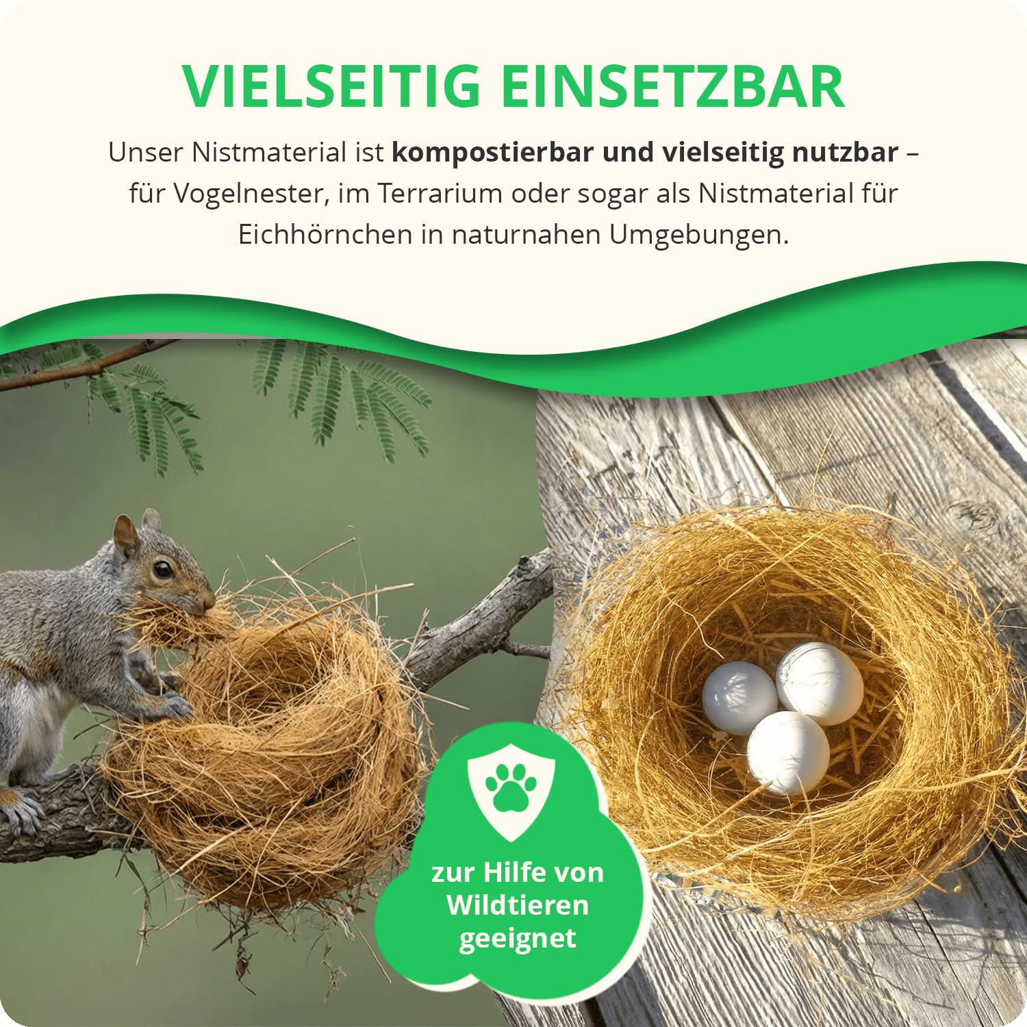 10x500g Kokosfasern als Nistmaterial für Vögel & Kleintiere | 100% natürliche Kokosfaser zum Nestbauen, für Tunnel- und Gangbau – staubarm, weich und vielseitig einsetzbar