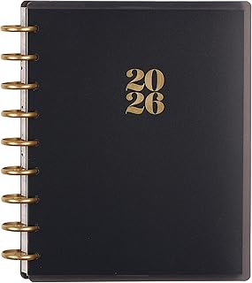 Happy Planner Disc-Bound Planner Jan.–Dec. 2026, Includes 3 Extra Months and 2 Sticker Sheets, Classic Size, 7" x 9.25", Dashboard Layout, Modern Texture
