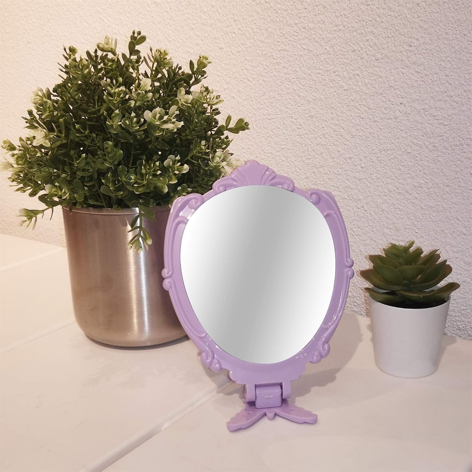 VrHere MirriM Embossed Butterfly Handheld Mirror with Folding Handle, Princess Style Girls Mirror with Handle, Purple