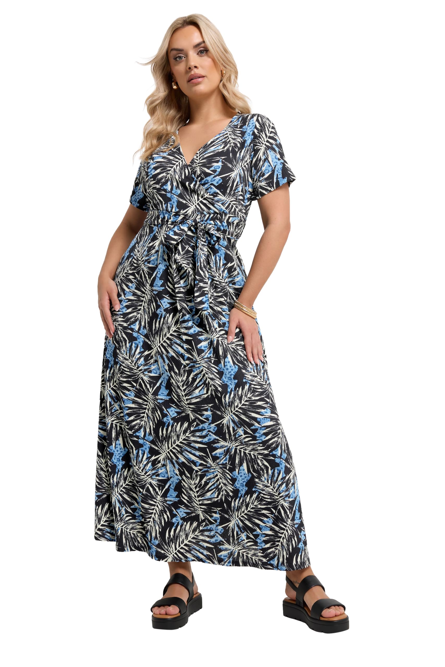 Yours Women's Leaf Maxi Wrap Dress in Black | Size: 18
