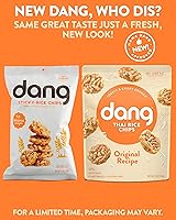Vista 3 de Dang Chips de arroz tailandés Original Paquete de 12 Hojuelas de arroz veganas, sin gluten, sin OMG, aperitivos saludables hechos