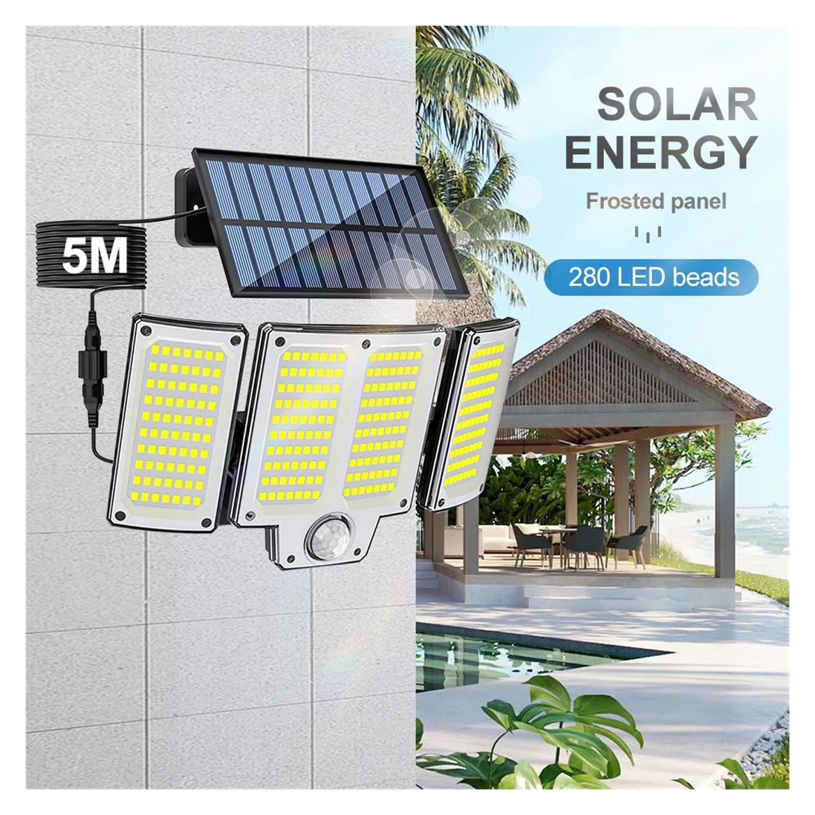 BASSFLY Luz Solar Exterior, 328 luces LED solares for exteriores, luces de inundación superbrillantes de 3 modos, lámpara de pared impermeable IP65 con control remoto for jardín y patio