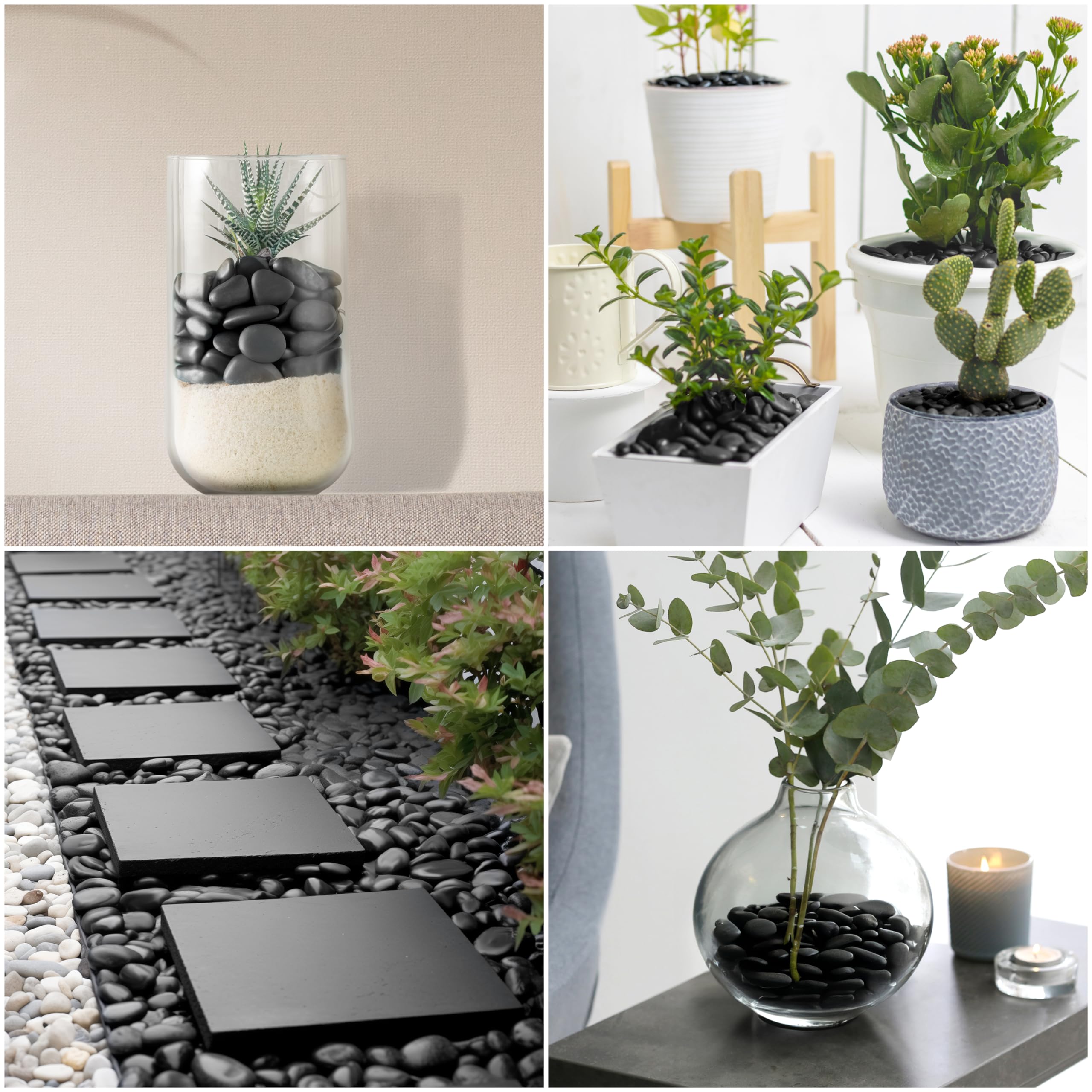 Winter Shore 1,35 kg di Pietre Decorative Nere - Sassi Decorativi per Vasi, Acquari, Paesaggi, Terrari, Piante Grasse di 2,5 e 3 cm - Pietre Naturali di Fiume Levigate e Schermate