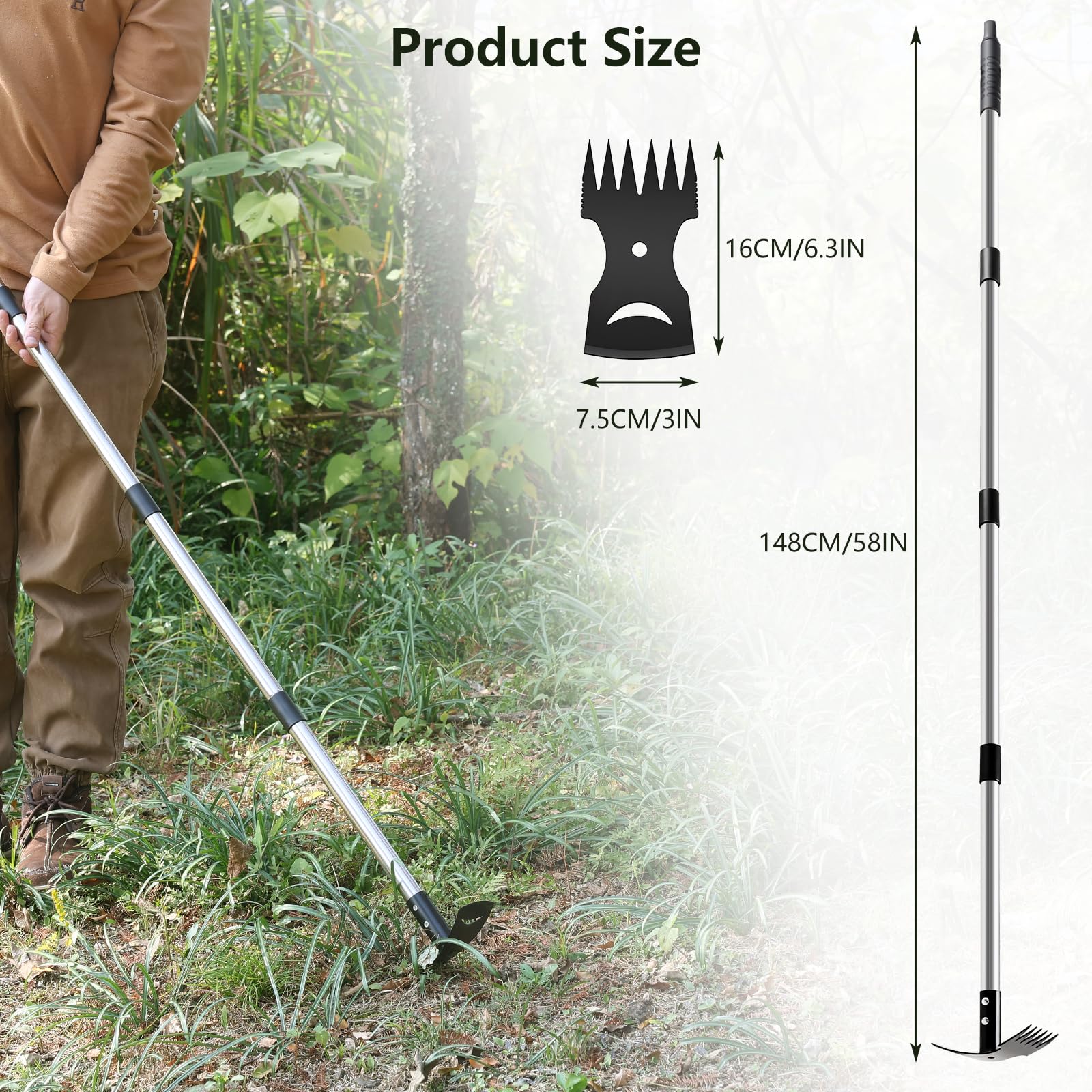 Mitclear Weed Puller Tool with Long Handle(58IN), 2-in-1 Gardening Hand Tools Weeds Remover, Weeder Rake & Garden Hoe Combo, Manual Weeding Puller Tool for Garden Yard Patio Lawn — view 8