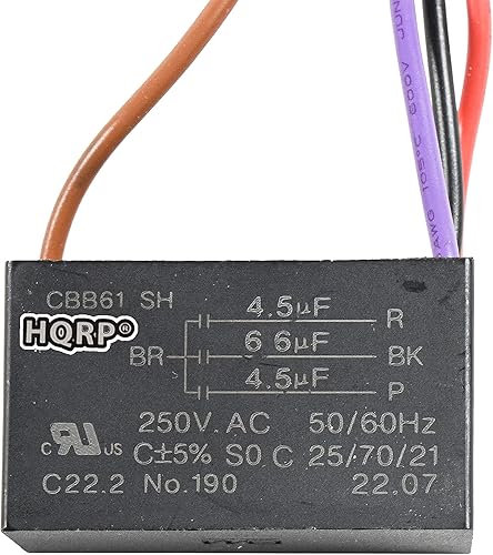 Miniatura 62 de HQRP Condensador compatible con ventilador de techo Hampton Bay 4.5uf+5uf+6uf 4-Wire CBB61