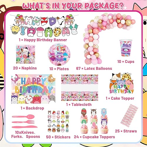 Miniatura 2 de 250 piezas de lindos suministros de fiesta de gatitos, decoración de fiesta temática rosa, incluye pancarta, decoración de pasteles y cupcakes,