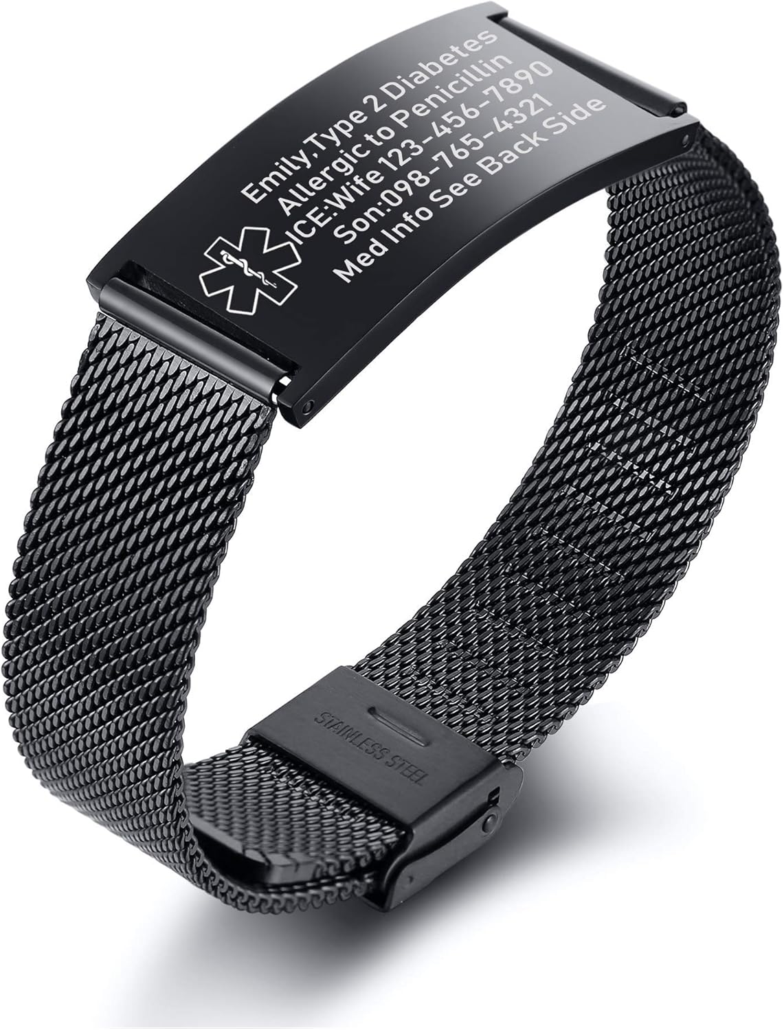 VNOX Medical Alert Bracelets for Men & Women Kids with Free Engraving Adjustable Stainless Steel Mesh Emergency Medical ID Bracelets Wristband