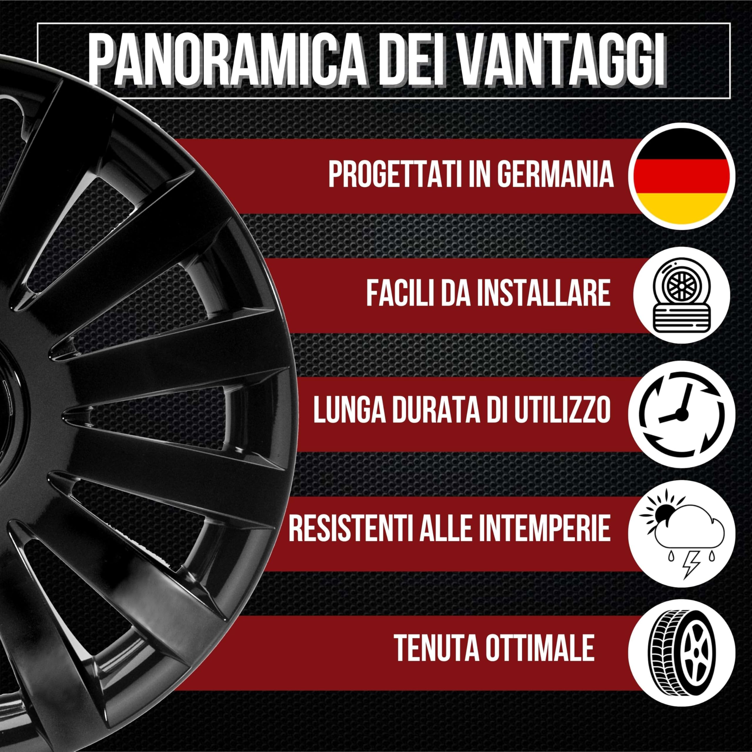 Albrecht 14 pollici copricerchi nero lucido per cerchioni in acciaio - Copriruote in plastica di alta qualità - Copriruote durevoli in confezione originale Albrecht - Made in EU