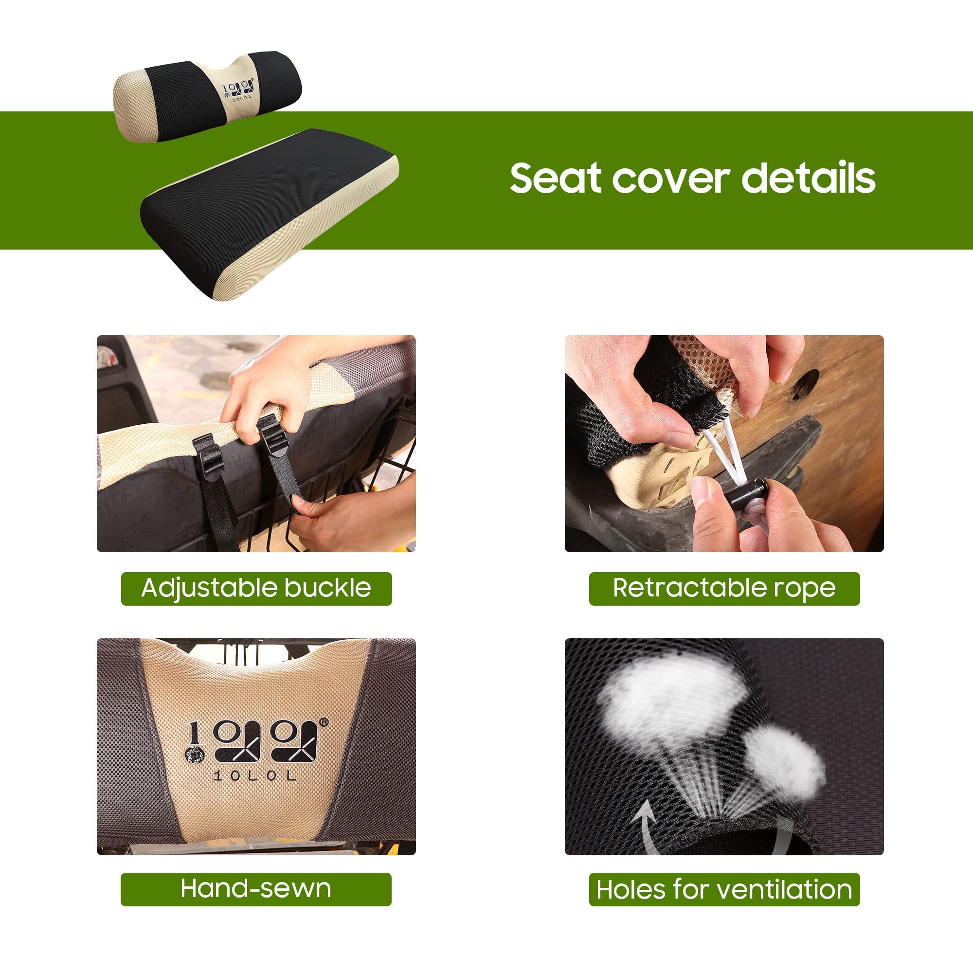 10L0L Ensemble Complet de Housses de siège de voiturette de Golf pour sièges Avant, Protection de bancs en Polyester, Accessoires universels pour EZGO TXT RXV et Club Car DS