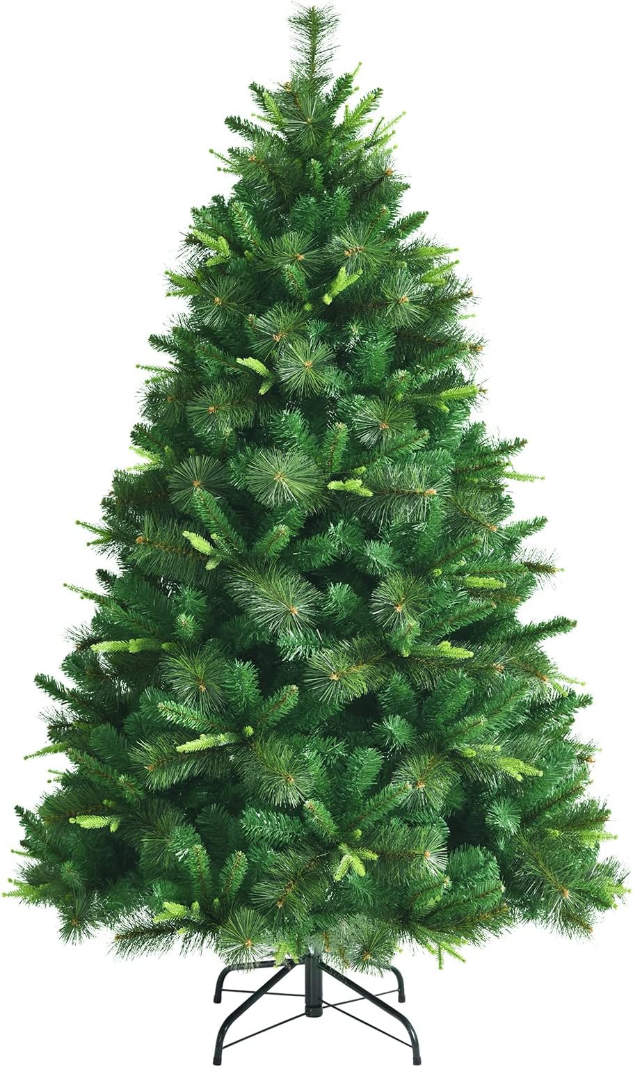 GYMAX 6FT Christmas Tree, Artificial Green Tree with Mixed Pine Needles and Strong Metal Stand, Xmas Trees for Indoor and Outdoor Decoration (Green, 118x180cm)