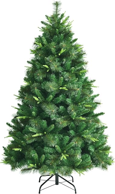 GYMAX 6FT Christmas Tree, Artificial Green Tree with Mixed Pine Needles and Strong Metal Stand, Xmas Trees for Indoor and Outdoor Decoration (Green, 118x180cm)