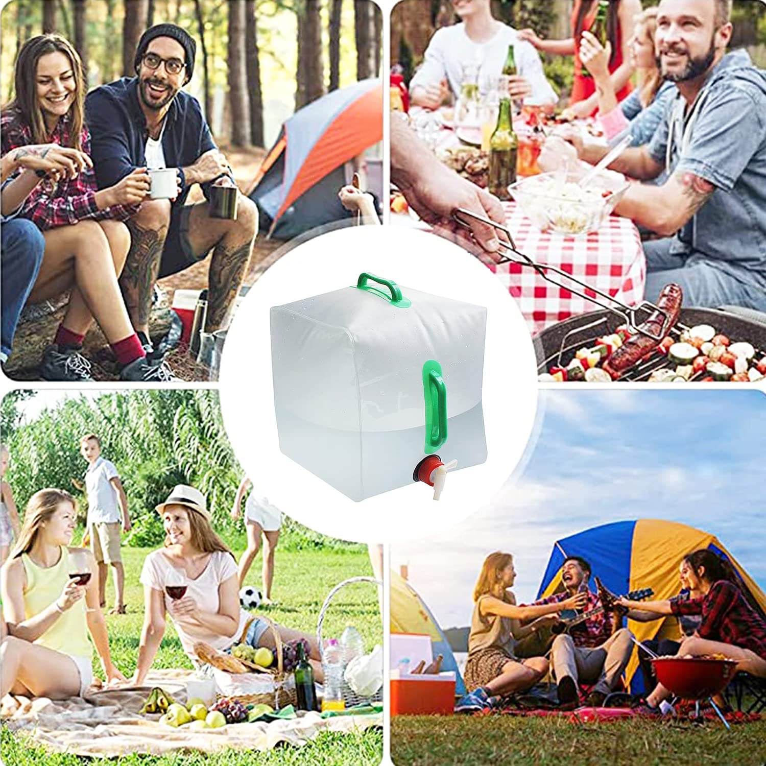Faltbare Wasserkanister BPA Frei, Camping Wasserbehälter mit Hahn, Lebensmittelecht Wassertank mit Griff, Trinkwasserkanister für Reise Auto Outdoor, 2 Stück