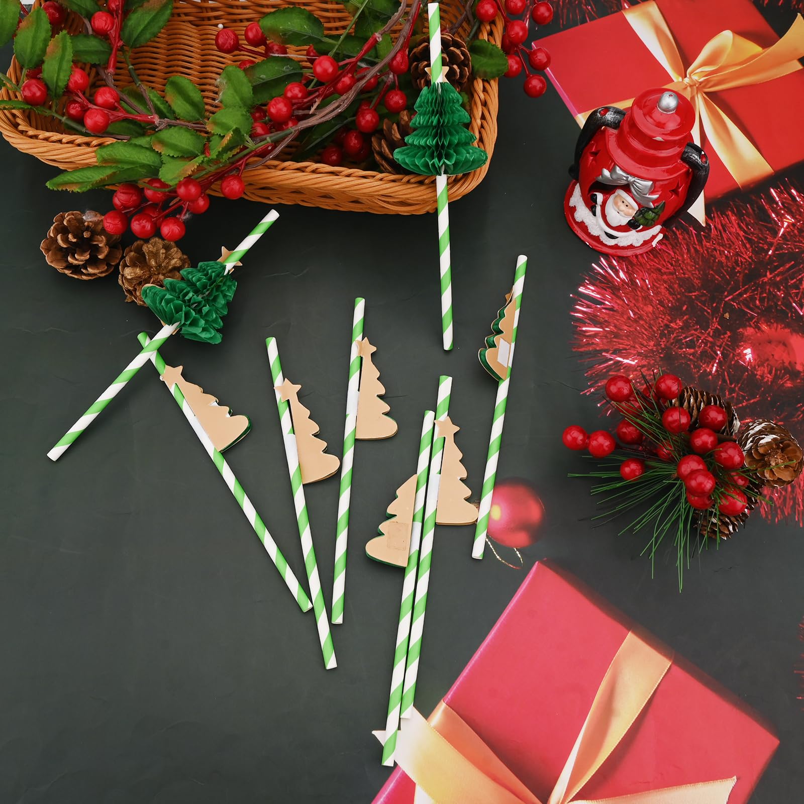 30 Pcs Christmas Paper Straws 3D Honeycomb Xmas Tree Paper Straws Christmas Party Drink Decorations Biodegradable Christmas Cocktail Straws for Christmas Party Decorations Supplies - Image 4