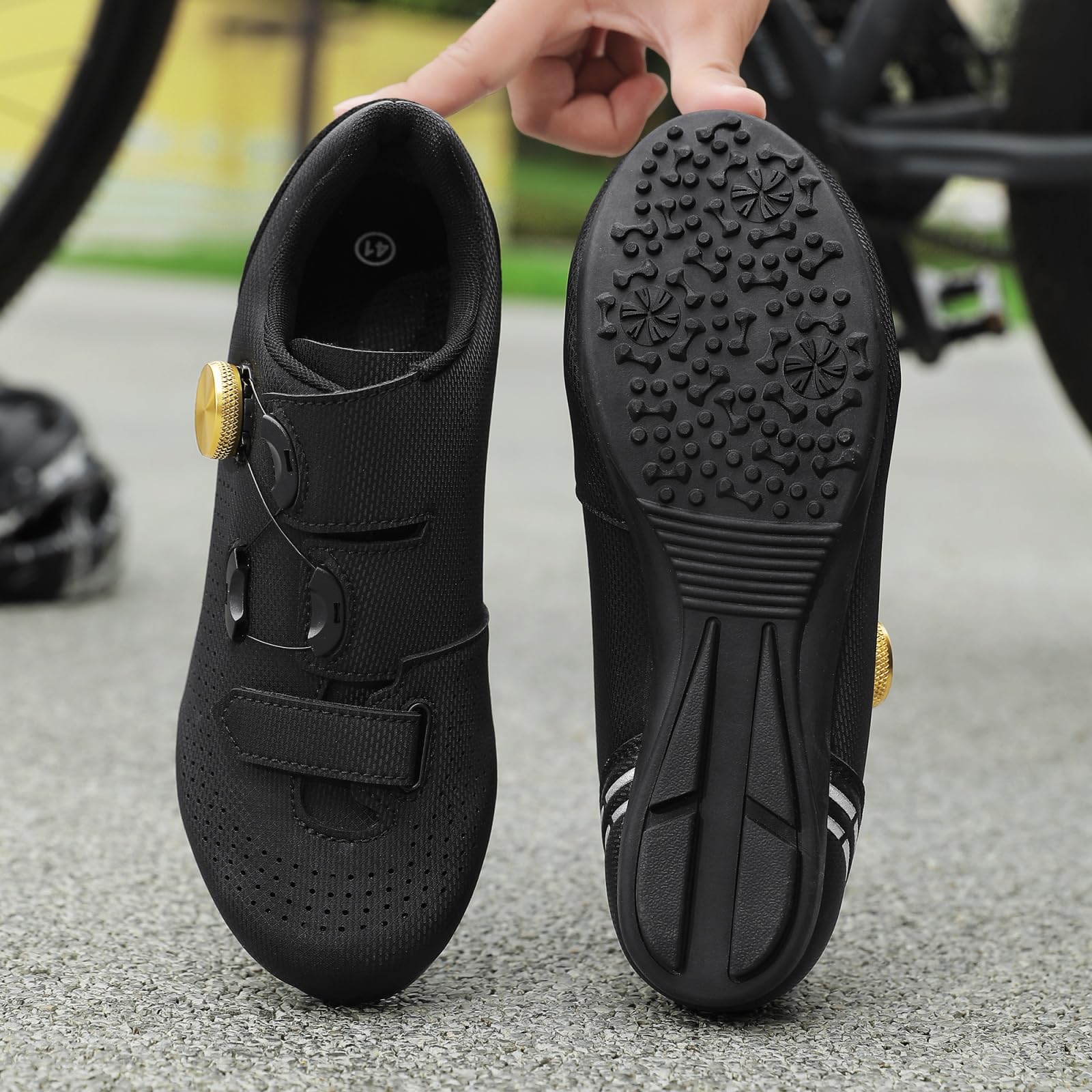 JiuQing Zapatillas Ciclismo Hombre Mujer Suela Goma Zapato Bicicleta Planas