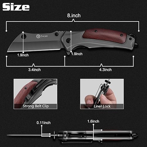 Miniatura 5 de Zxcan Cuchillo de bolsillo, cuchillo plegable de acero al carbono 5CR13 con hoja de acero inoxidable, cuchillo EDC con bloqueo de forro, clip de