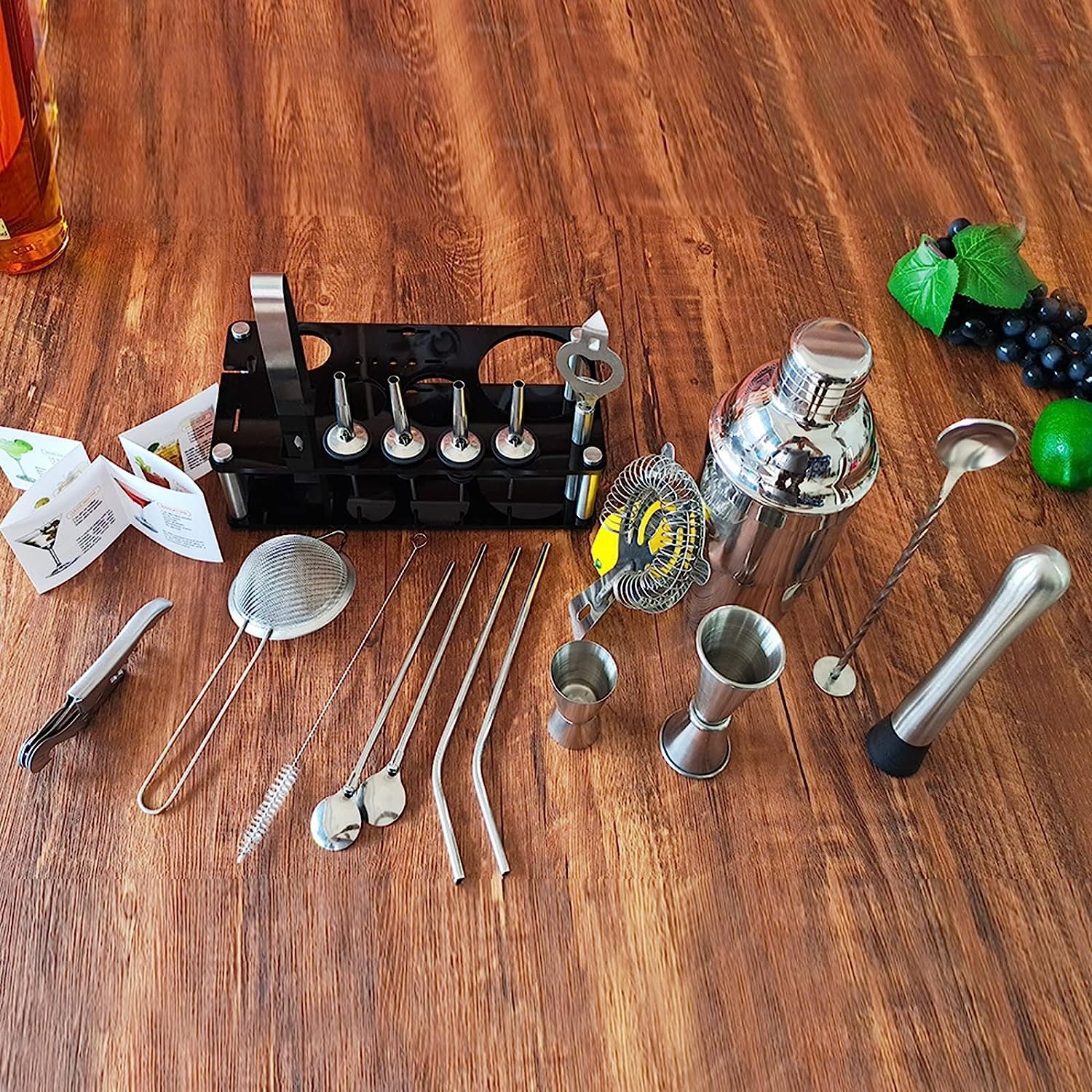 Kit Cocktail Set Cocktail Kit Barman 20Pcs Cocktail Shaker Accessorio Per Barista Strumento Per Kit In Acciaio Inossidabile Con Espositore In Acrilico Cocktail Shaker Set(550ml)