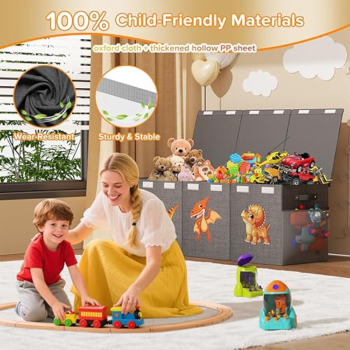 Miniatura 3 de Caja de juguetes extra grande, plegable, resistente, organizadora de juguetes, cestas de dinosaurios con tapas para niños y niñas, sala de estar,