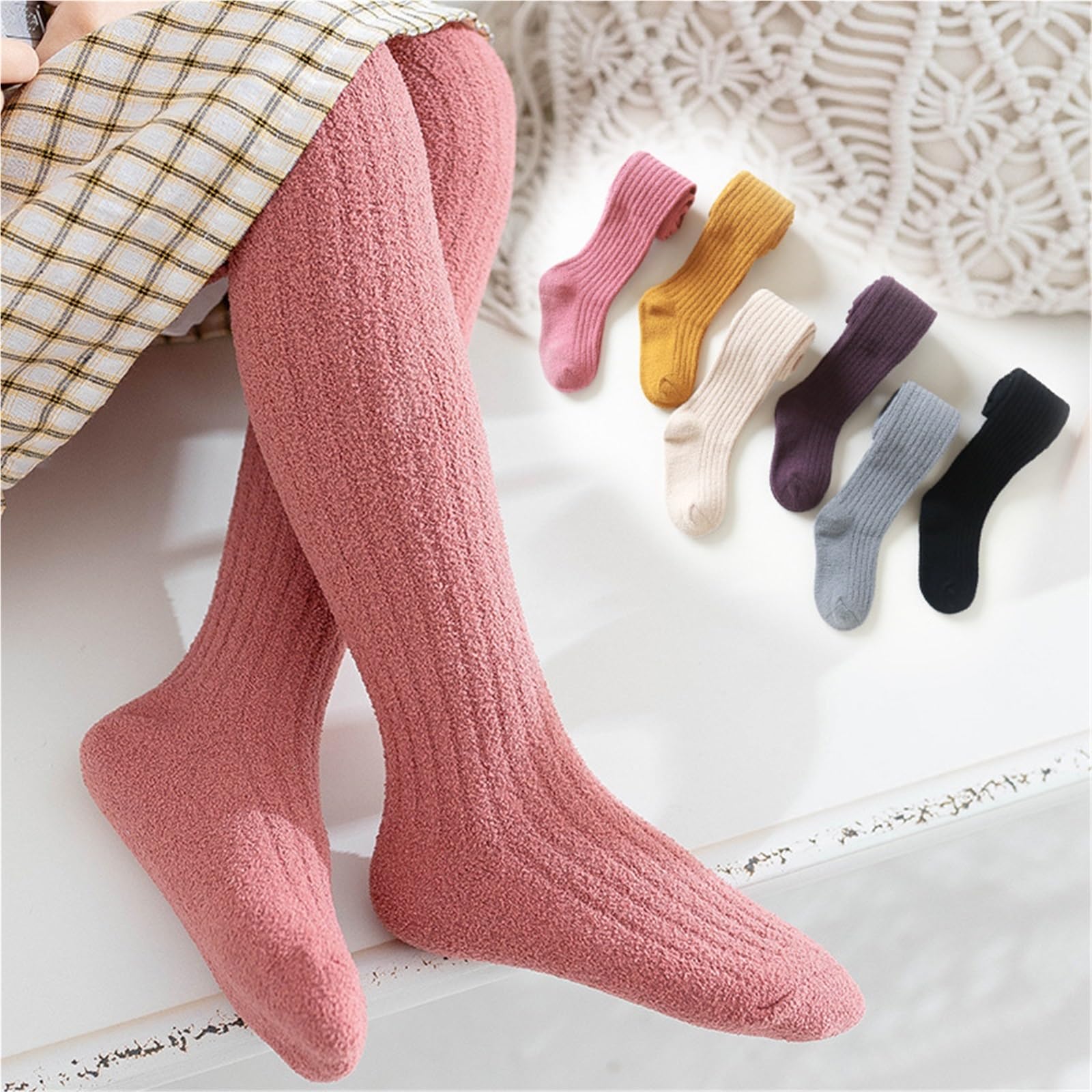 Medias de invierno cálidas de forro polar coral for niña, medias suaves y cómodas for niños de 1 a 7 años(Black,12 to 24 M)