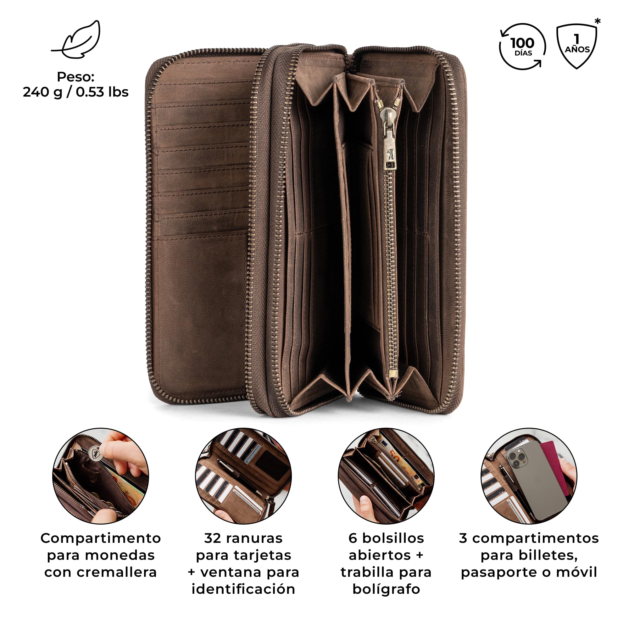 Berliner Bags Dallas M Cartera de Piel Auténtica Hombre, RFID, Organizador