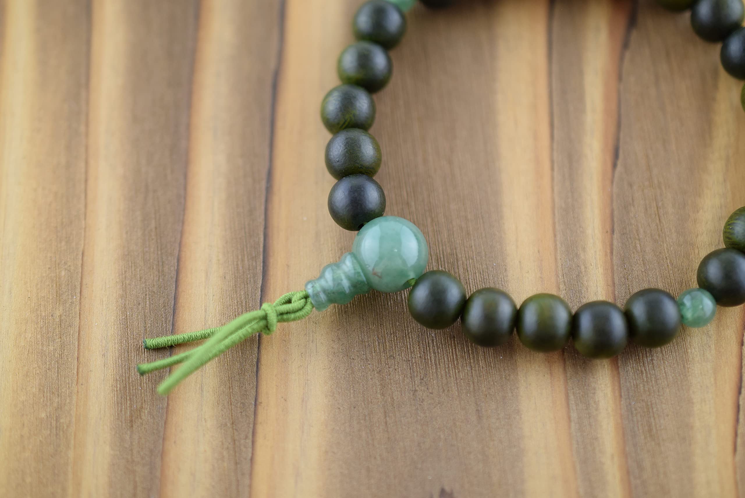 Perles de prière japonaises en bois de Lignum vitae et jadéite Juzu Dhyana Zen Kyoto de 7,5 mm faites à la main pour homme et femme, 17cm, Bois japonais Lignum vitae, bois de lignum vitae