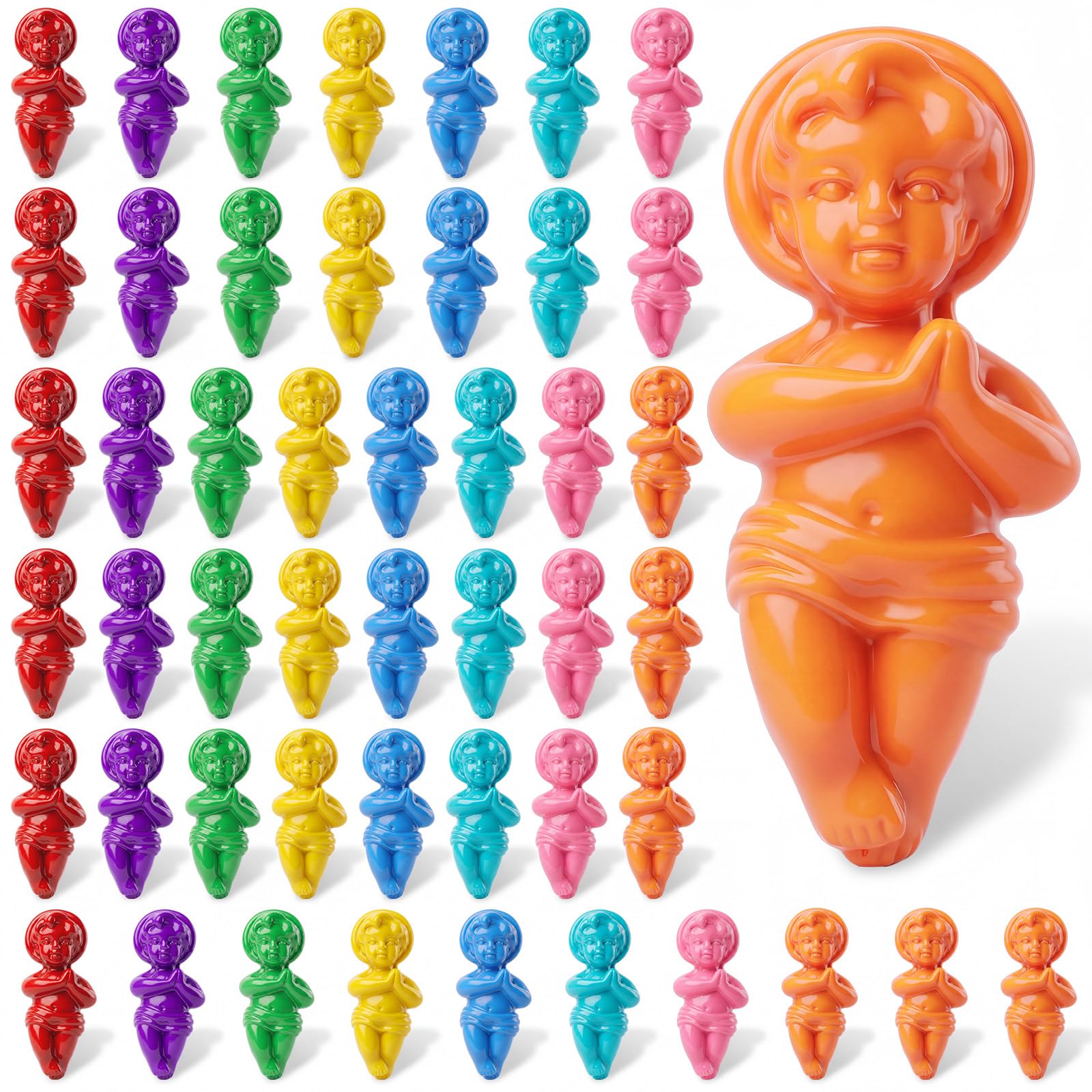 Xuhal 48 Pcs Colorful King Cake Baby Jesus Figure Resin Mini Jesus Figures Party Non-edible Cake Toppers Decorations Christian Gifts for Ice Cube My Water Broke Baby Shower Games (Multicolor)