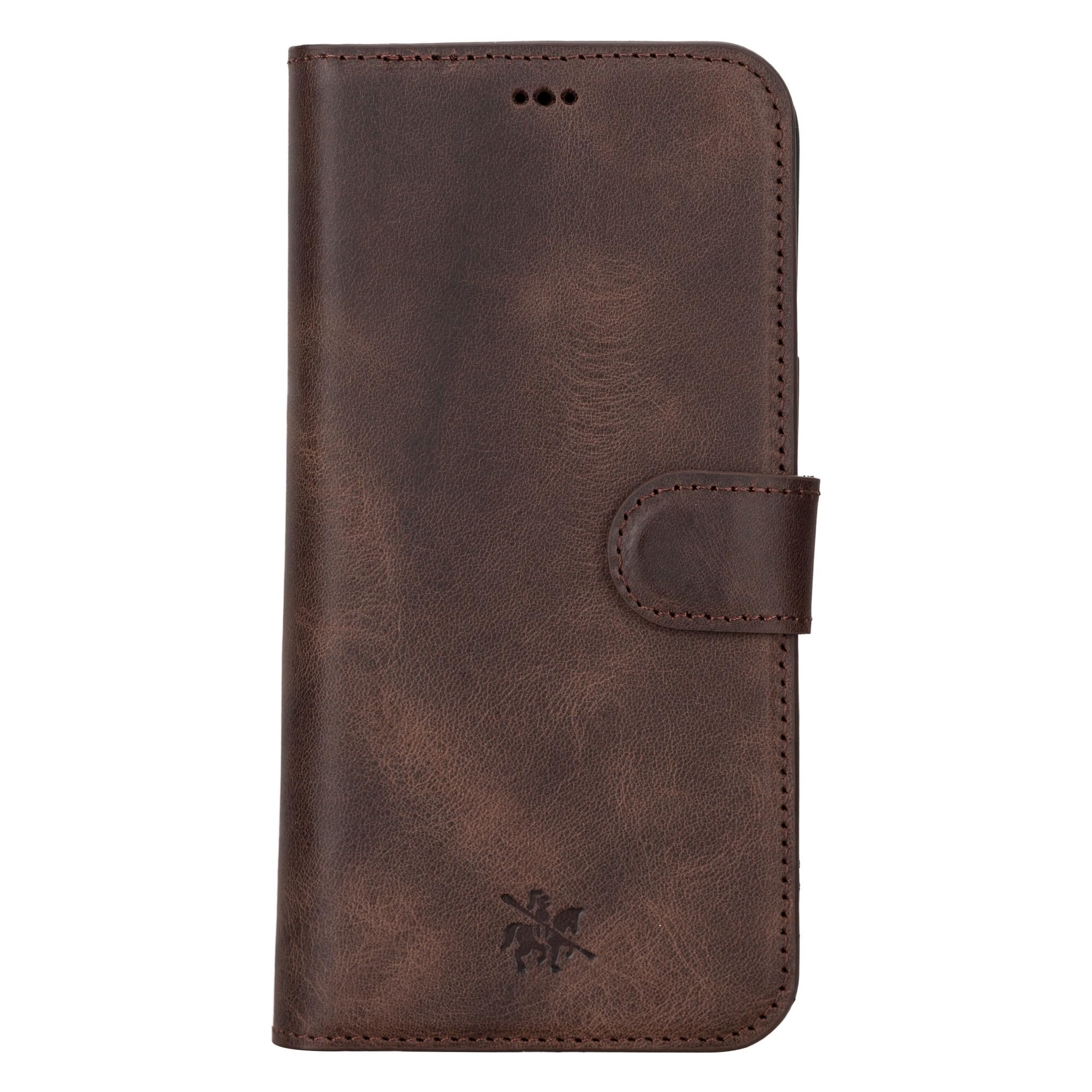Venito Ravenna – Étui portefeuille fin en cuir magique compatible avec iPhone 15 Pro Max, coque de téléphone amovible (marron café)