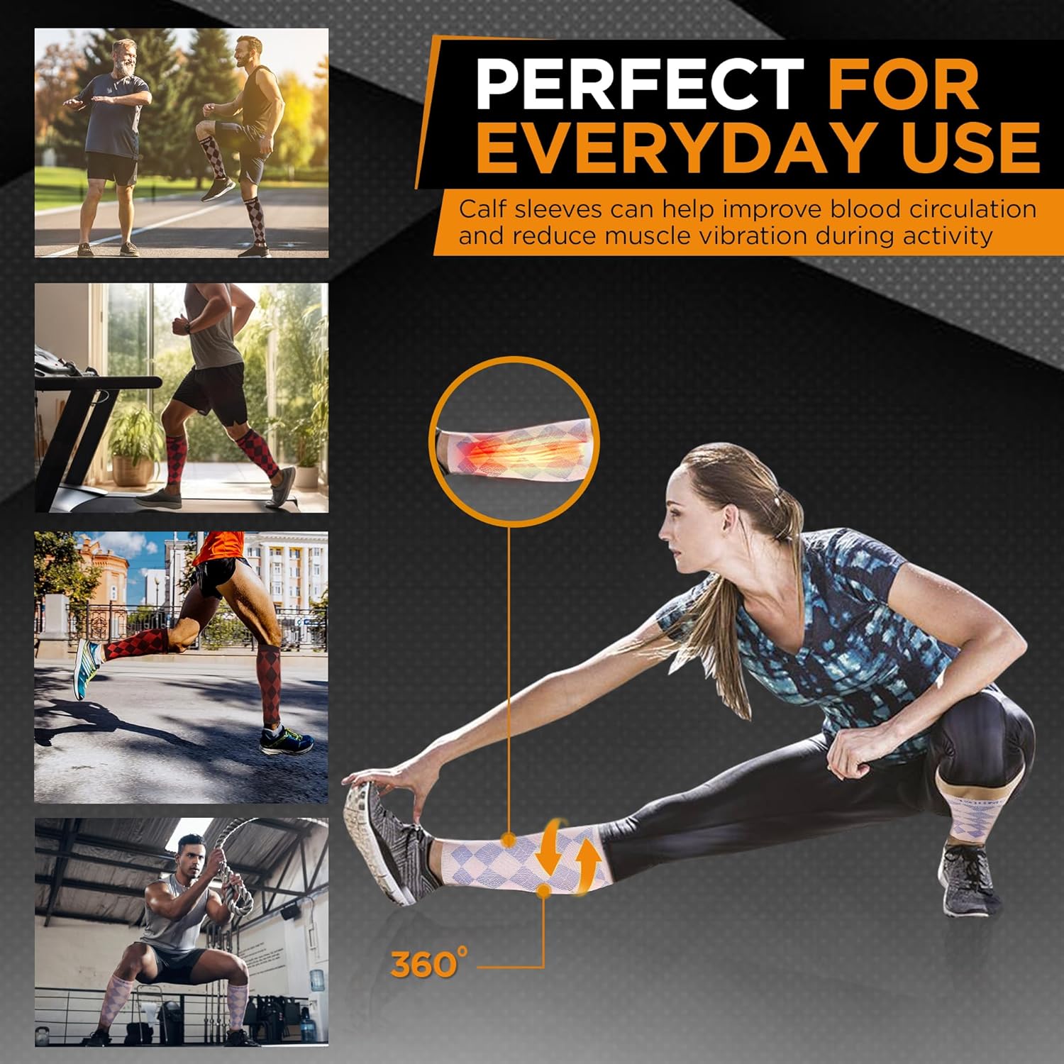 Doc Miller Calf Compression Sleeve for Women & Men, Footless 20-30mmHg Support for Shin Splints, Varicose Veins, Nurses, Running, Leg Pain Relief, Argyle Pattern, 1 Pair - Image 2