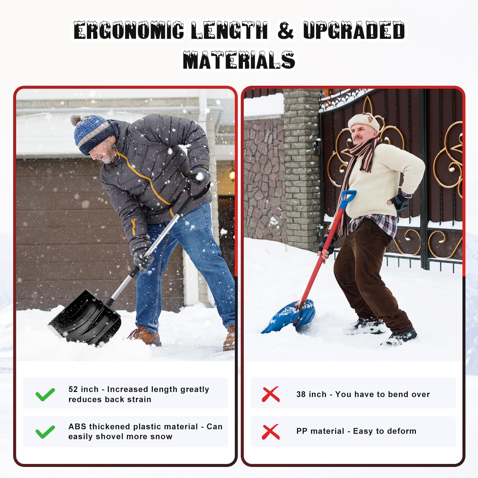 Luxshiny Pala da Neve con Manico Regolabile d Ergonomico, Capacità Ampia in Alluminio e Pp Resistente, per Rimuovere Neve e Ghiaccio da Strada e Giardino