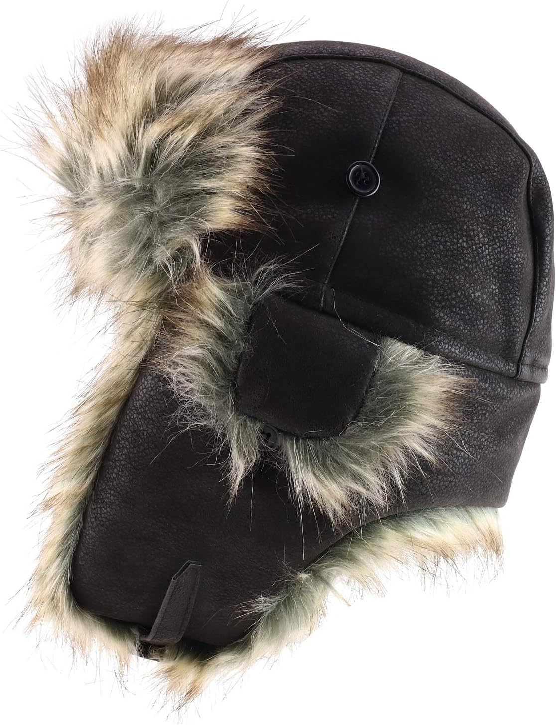 Trendy Apparel Shop Men's Fur Lined Faux Leather Winter Trooper Hat