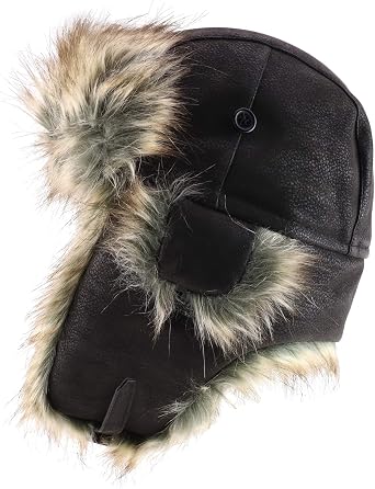 Trendy Apparel Shop Mens Fur Lined Faux Leather Winter Trooper Hat