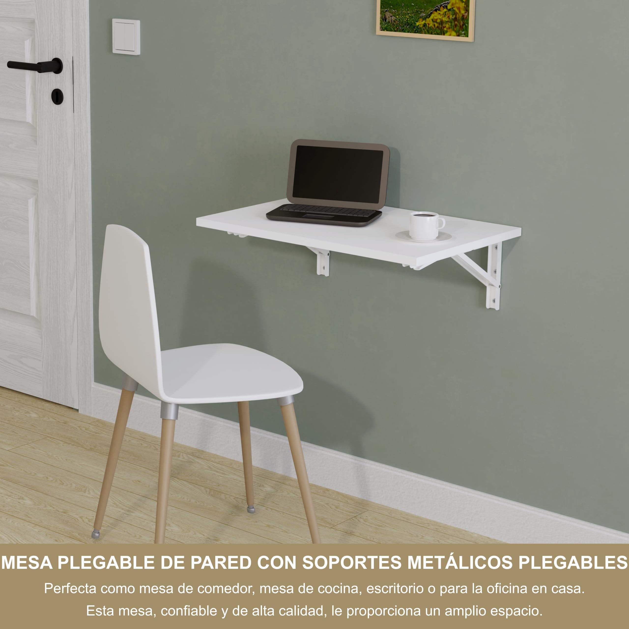 KDR Mesa Plegable de Pared 60 x 40 cm Blanco – Mesa abatible Multifuncional Ahorra Espacio, Escritorio Plegable o Mesa de Comedor para Cocina, Oficina o Estudio