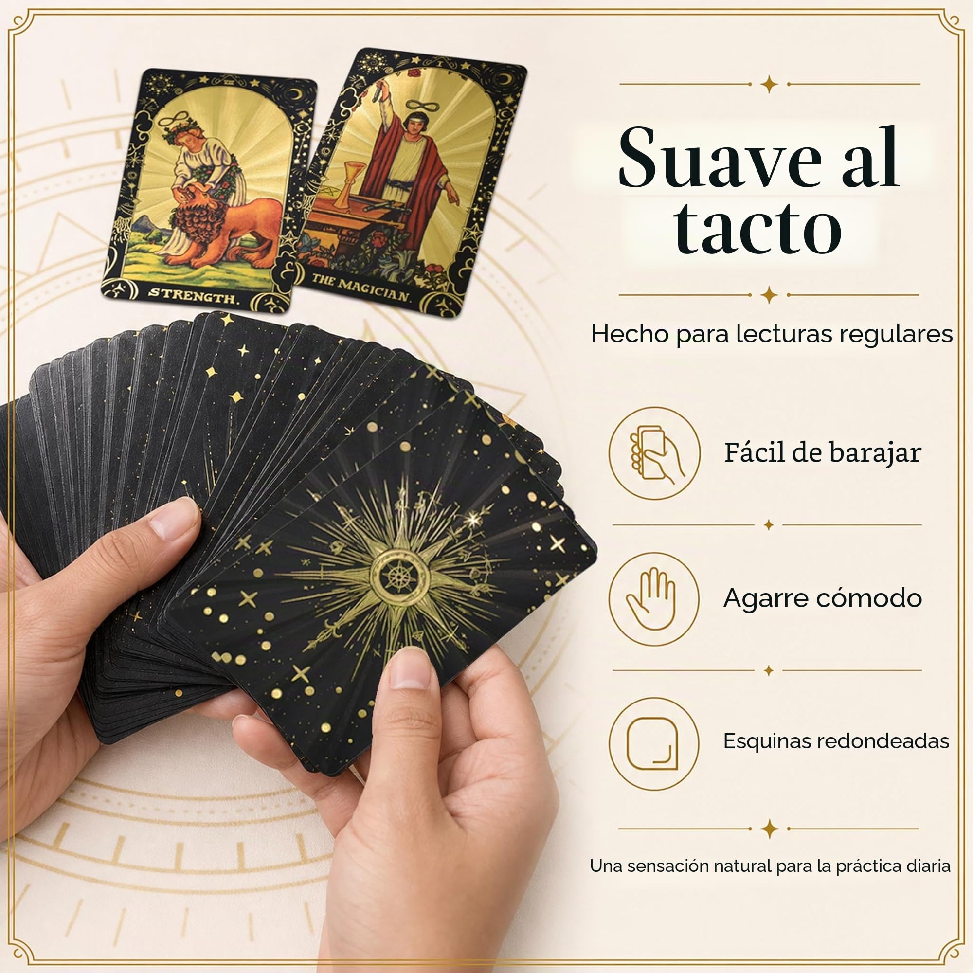 Baraja Tarot Negra y Dorada con Lámina Holográfica, 78 Cartas Rider Waite PVC Impermeables con Guía de 36 Páginas y Caja Magnética, Tarot en Inglés