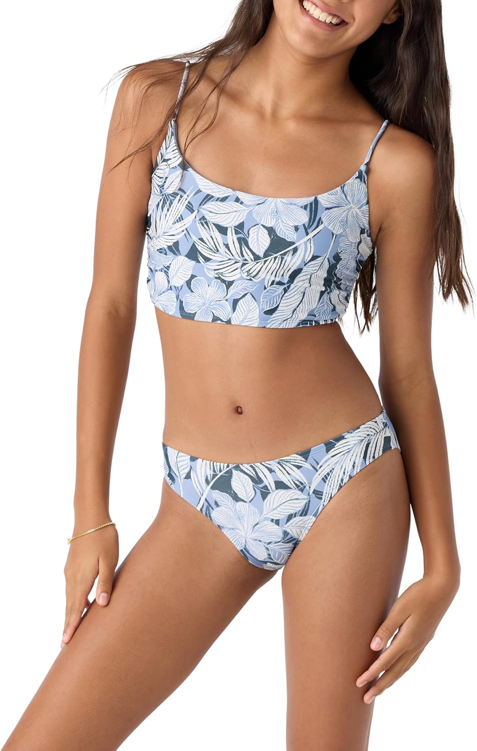 O'NEILL Girls Palmetto Tropical Ruched Tankini Swim Set - Adjustable, Full Coverage All Over Print - Beach Lifestyle Apparel