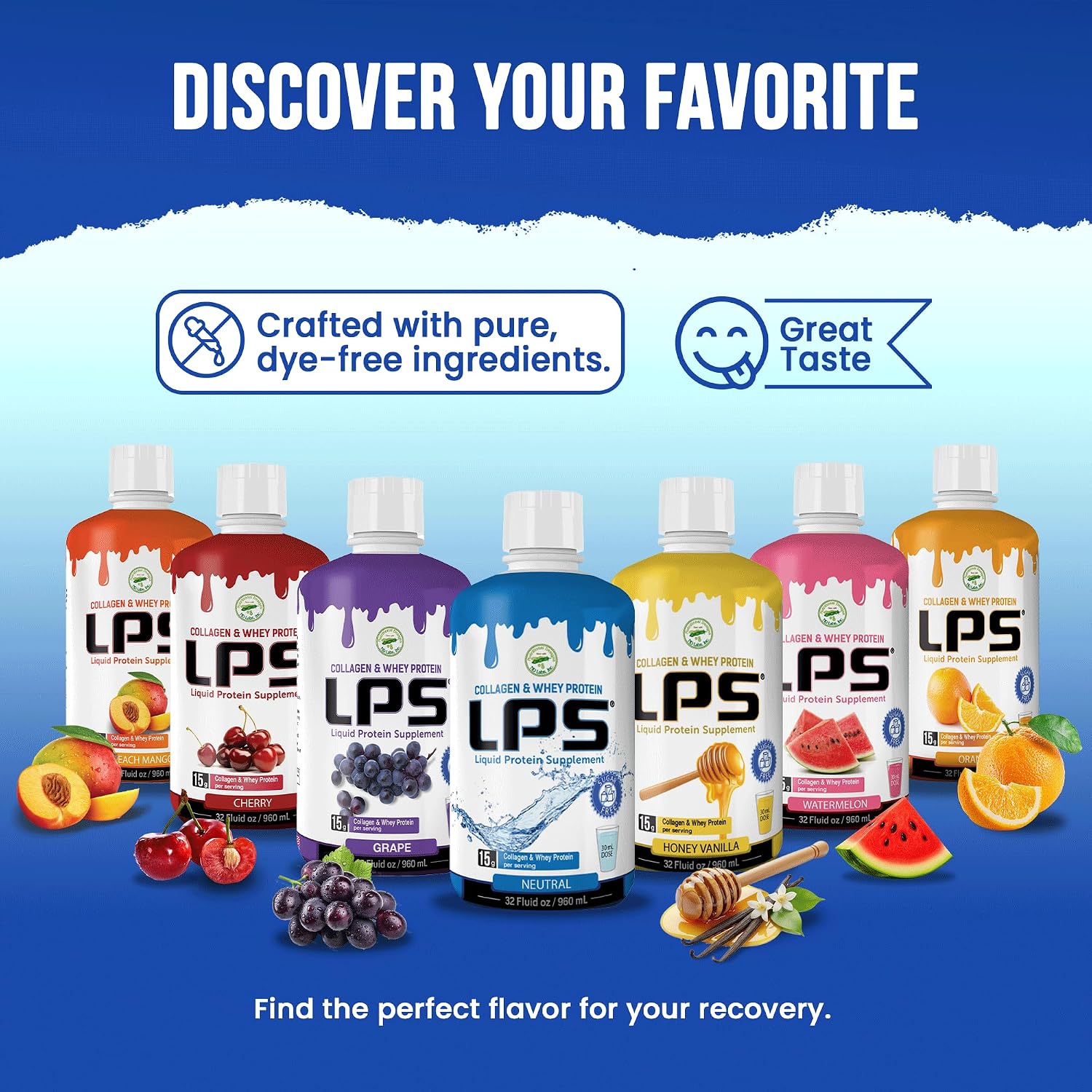 Lps Liquid Collagen & Whey Protein Supplement - Sugar-Free, Dye-Free, Non-Gmo Drink - Hydrolyzed Collagen & Whey Peptides Promotes Healthy Skin & Hair For Men & Women, Watermelon, 32 Fl Oz