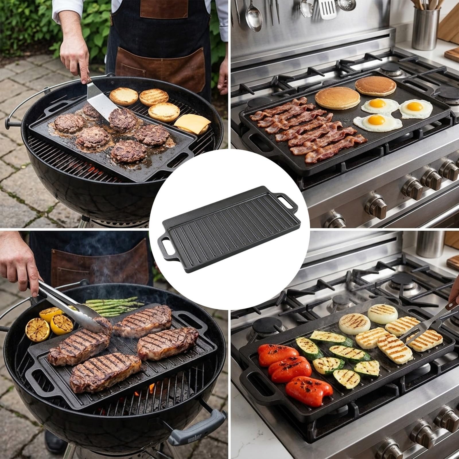 Griglia e piastra in ghisa con design liscio e strutturato padella reversibile per piano cottura forno grill in ghisa