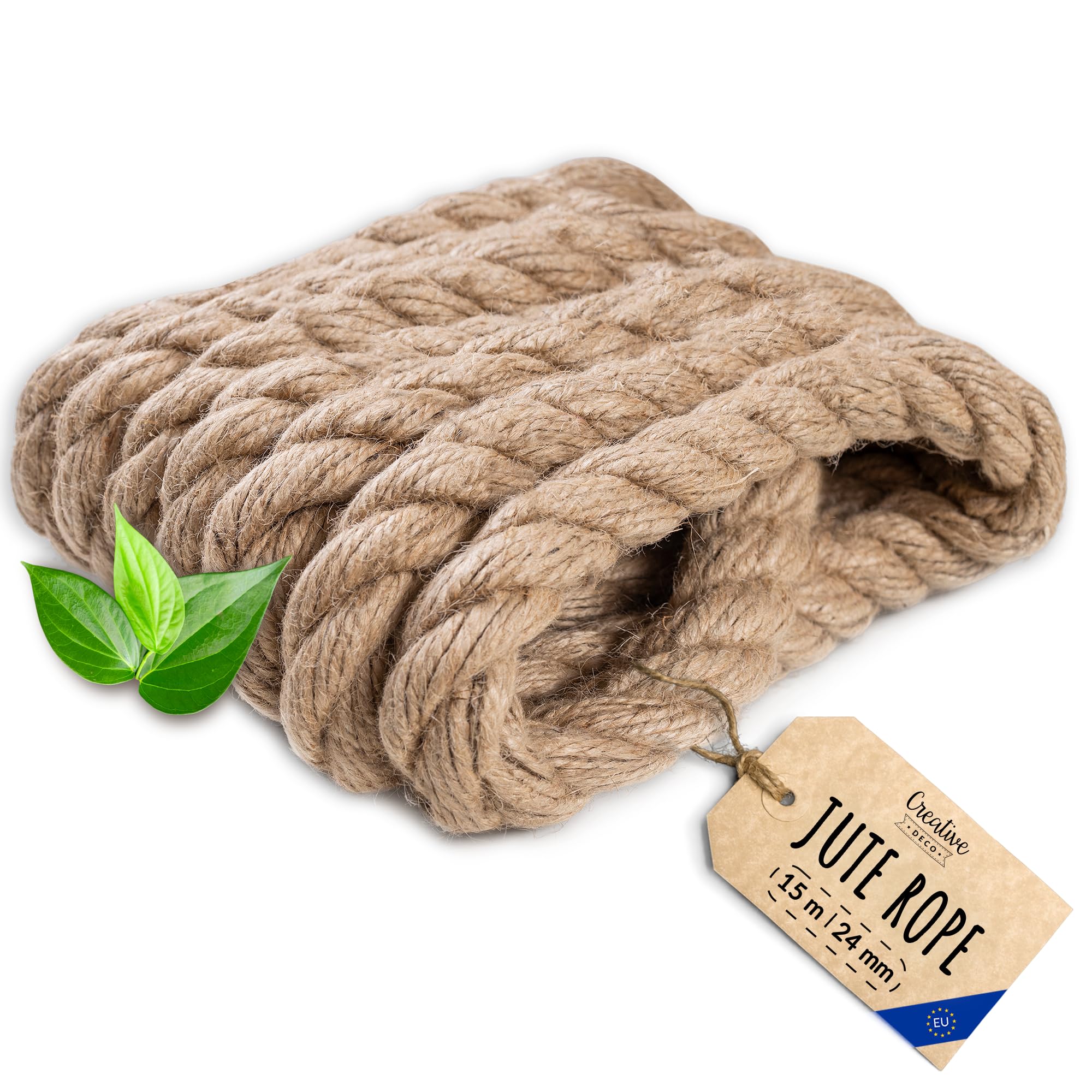 Creative Deco Thick Heavy Duty Jute Rope Natural Brown | 15mx24mm | Twisted Hemp Rope | Personalisation Every 5m | Twine Decking Rope Cord Cat Arts Crafts Garden Hammock Swing | Strong Durable String