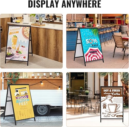 Miniatura 6 de VEVOR Letrero de acera con marco de 24 x 36 pulgadas, soporte para letrero deslizante de alta resistencia, letreros plegables de doble cara, póster