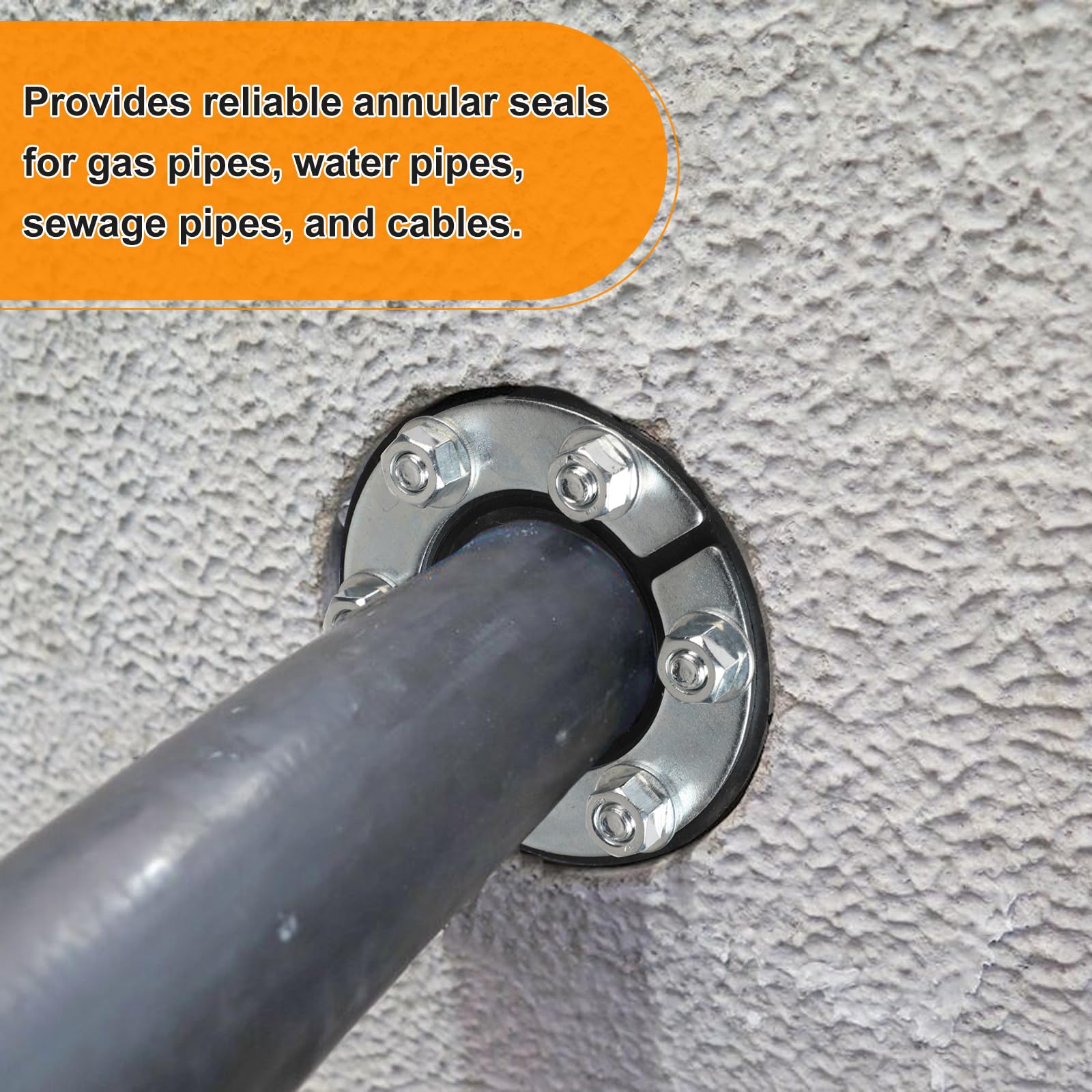 CPROSP Mauerdurchführung Ringraumdichtung 80mm, Geeignet für Rohr & Kabel Ø 0-45mm, Universal Gummi Dichteinsatz mit Kaltverzinktes Eisenblech, Einfache Montage