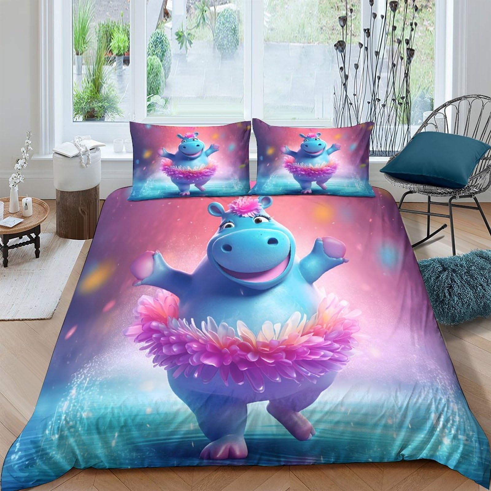 Ctjqhvkz Style-7 3D Printed Cartoon Hippo Fitted Sheet Microfiber Soft Breathable Colorful Ballet Bed Cover For Bedroom Dorm Mattress Protection Decorative Single（135X200cm）