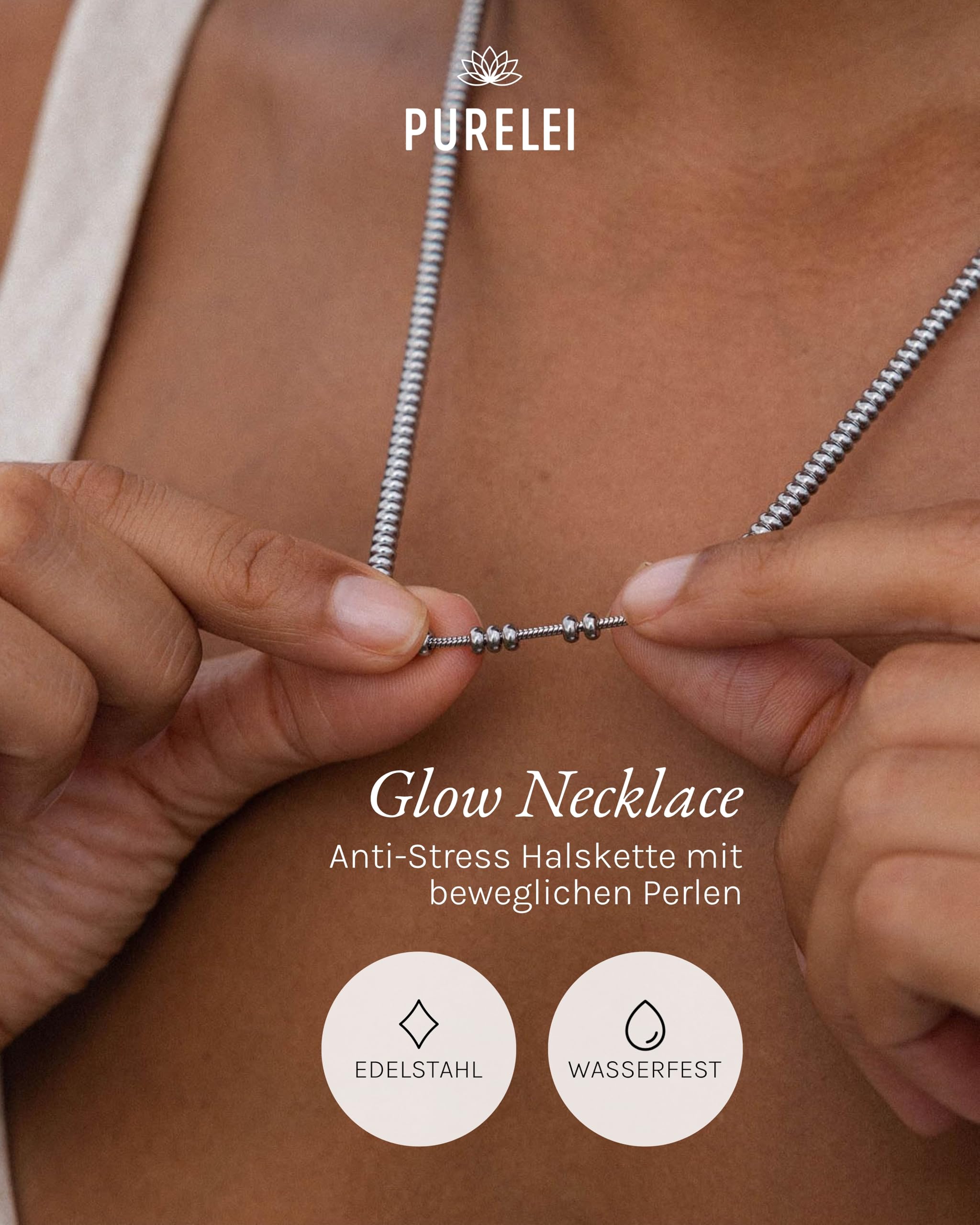 Purelei Glow Anxiety Kette Damen – Halskette Damen aus Edelstahl (14K vergoldet) – Wasserfeste Halskette – 50-55 cm Länge verstellbar – Schmuck für deinen individuellen Look