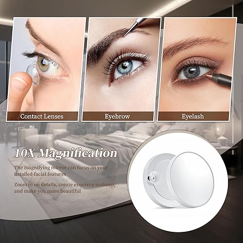 Miniatura 7 de Espejo de maquillaje iluminado de 16.9 x 14 pulgadas, espejo de tocador con luces, tres modos de iluminación de color y espejo de aumento de 10X,