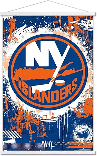 Trends International NHL New York Islanders - Póster de pared con logotipo Maximalist 23, 22.37 x 34.00 pulgadas, impresión premium y colgador blanco